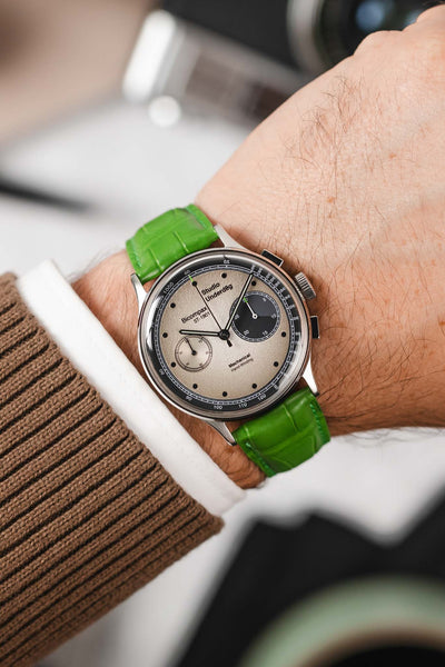Hirsch LONDON Matt Alligator Leather Watch Strap in GREEN