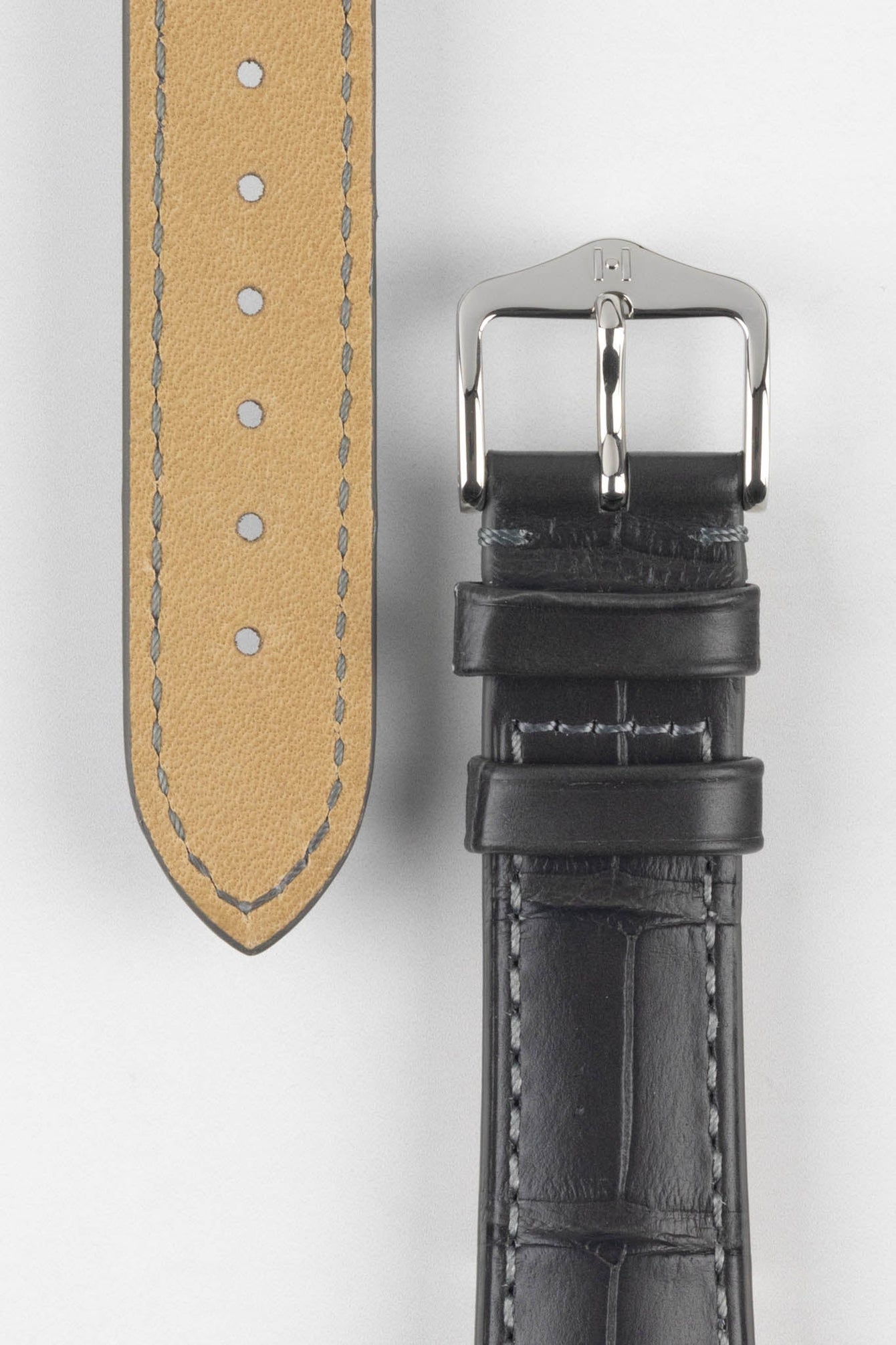 Hirsch LONDON Matt Alligator Leather Watch Strap in GREY