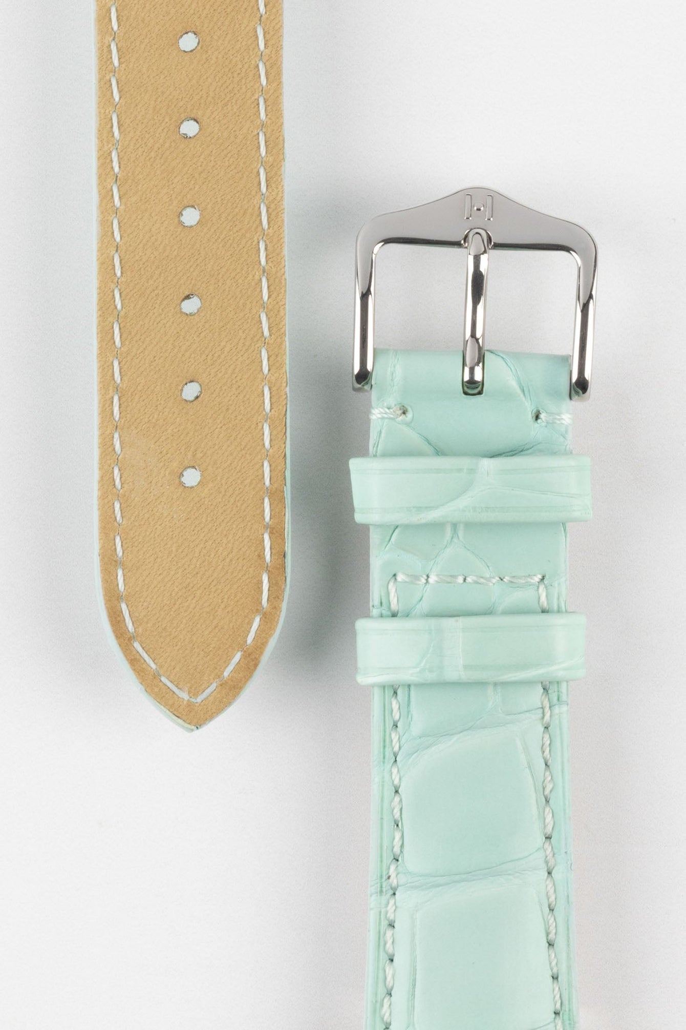 Hirsch LONDON Matt Alligator Leather Watch Strap in PASTEL BLUE