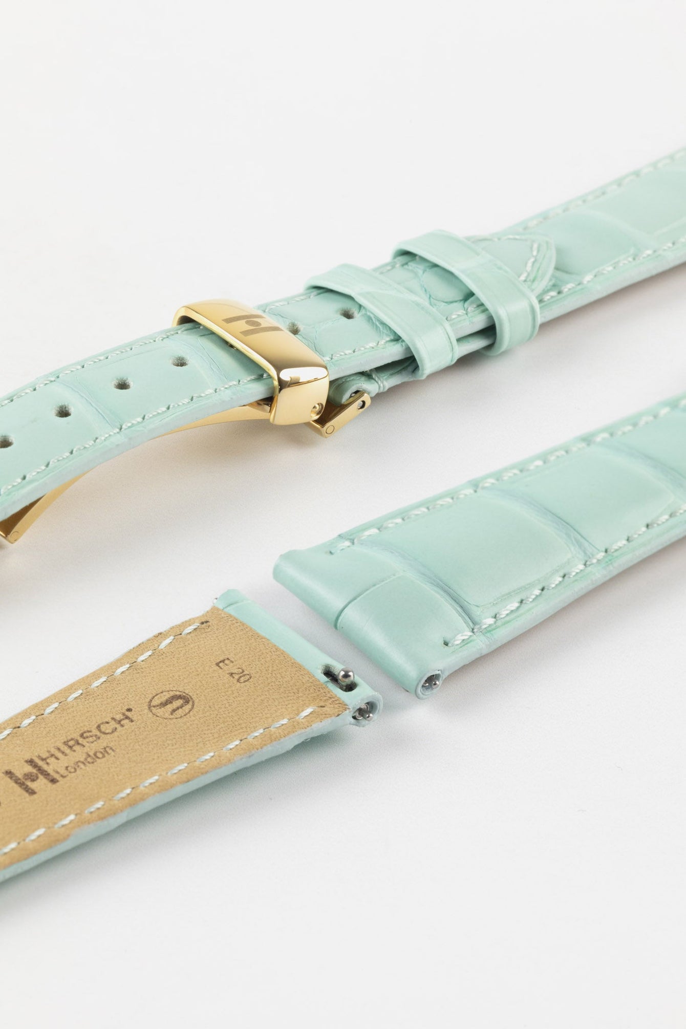 Hirsch LONDON Matt Alligator Leather Watch Strap in PASTEL BLUE
