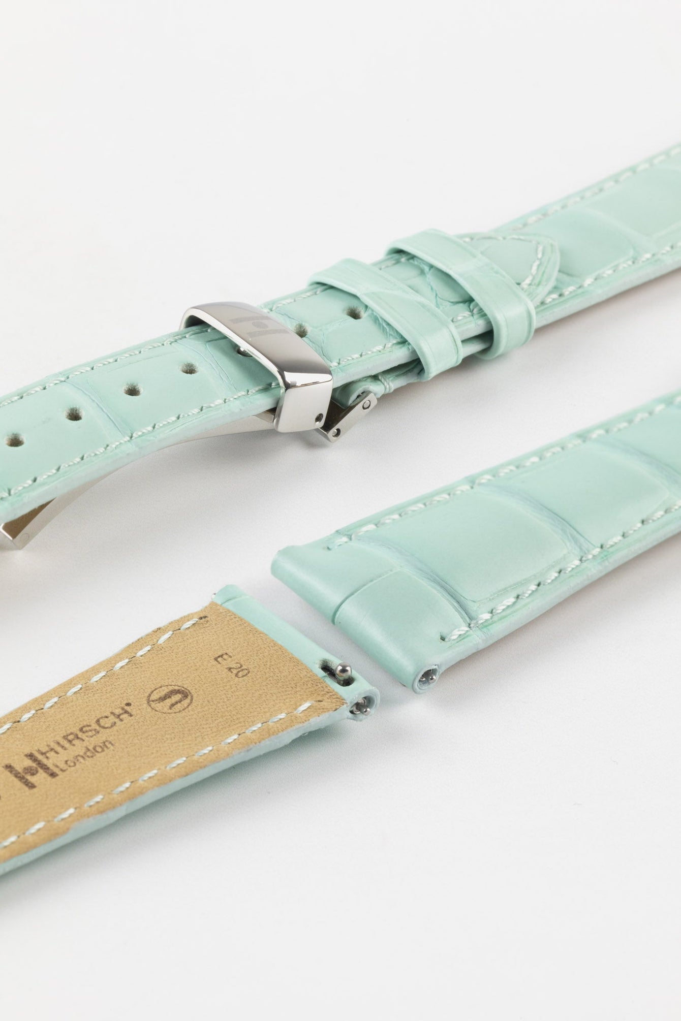 Hirsch LONDON Matt Alligator Leather Watch Strap in PASTEL BLUE