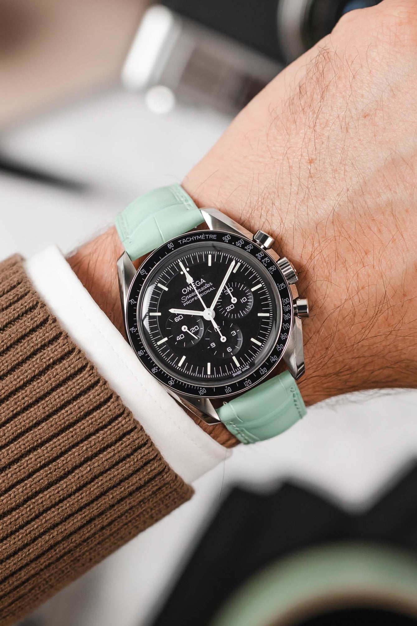 Hirsch LONDON Matt Alligator Leather Watch Strap in PASTEL BLUE