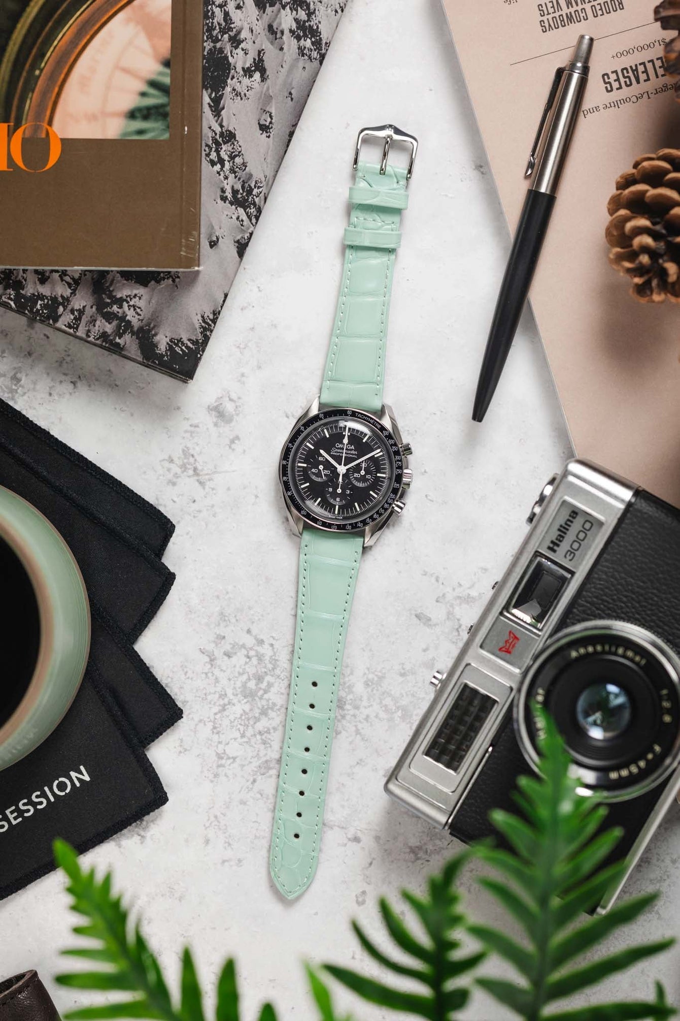 Hirsch LONDON Matt Alligator Leather Watch Strap in PASTEL BLUE