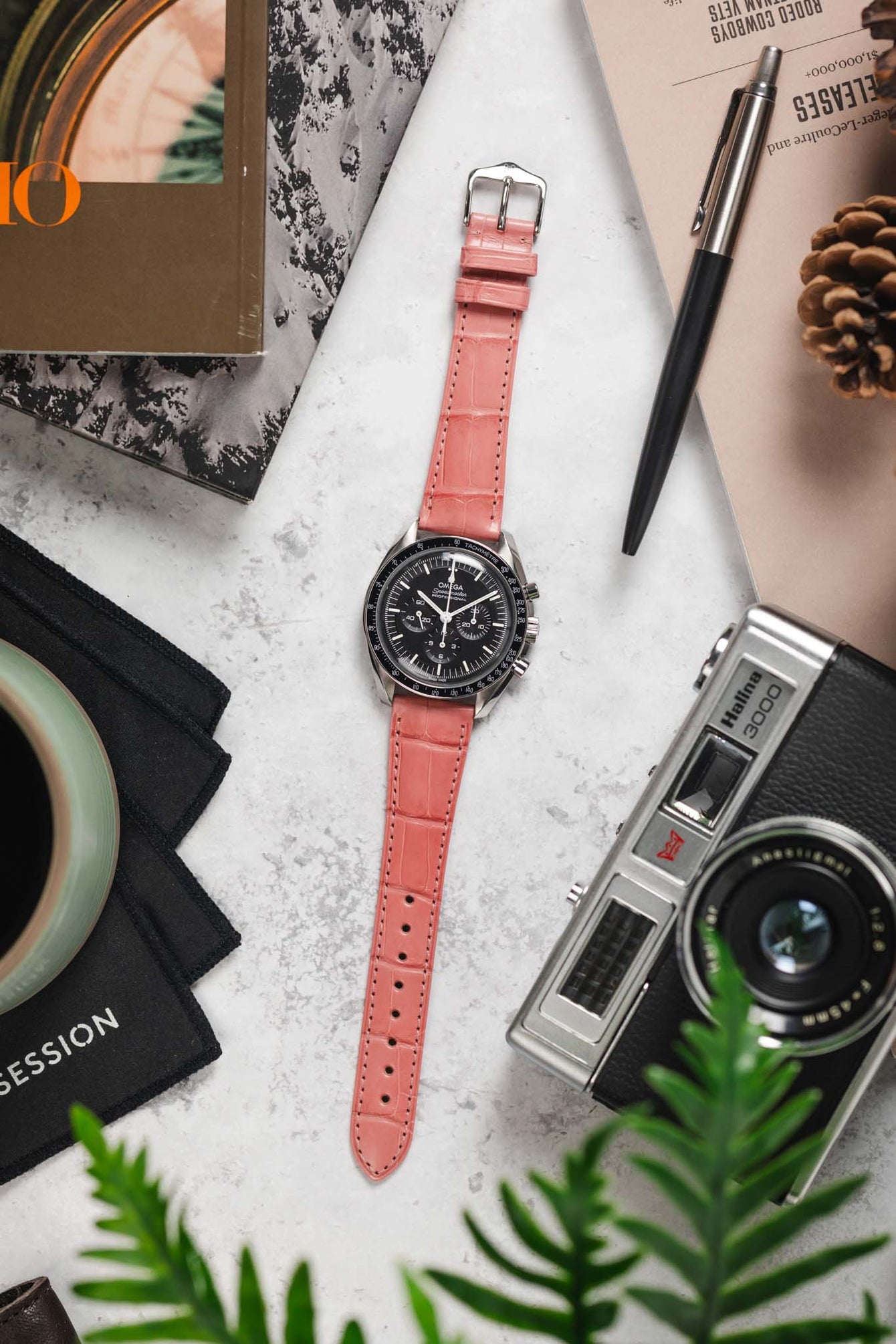 Hirsch LONDON Matt Alligator Leather Watch Strap in PINK