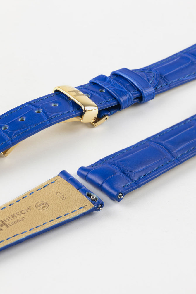 Hirsch LONDON Matt Alligator Leather Watch Strap in ROYAL BLUE