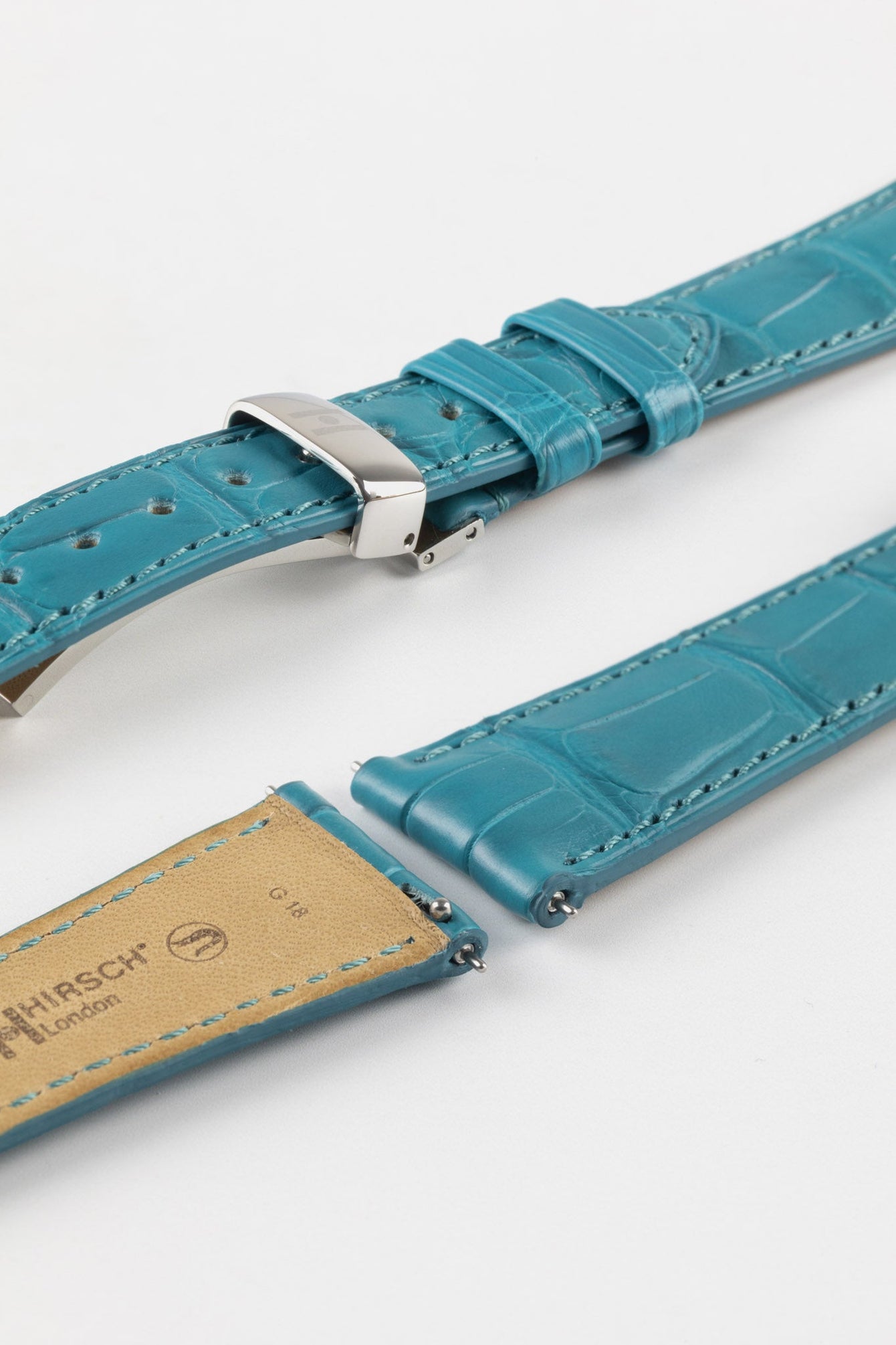Hirsch LONDON Matt Alligator Leather Watch Strap in TURQUOISE