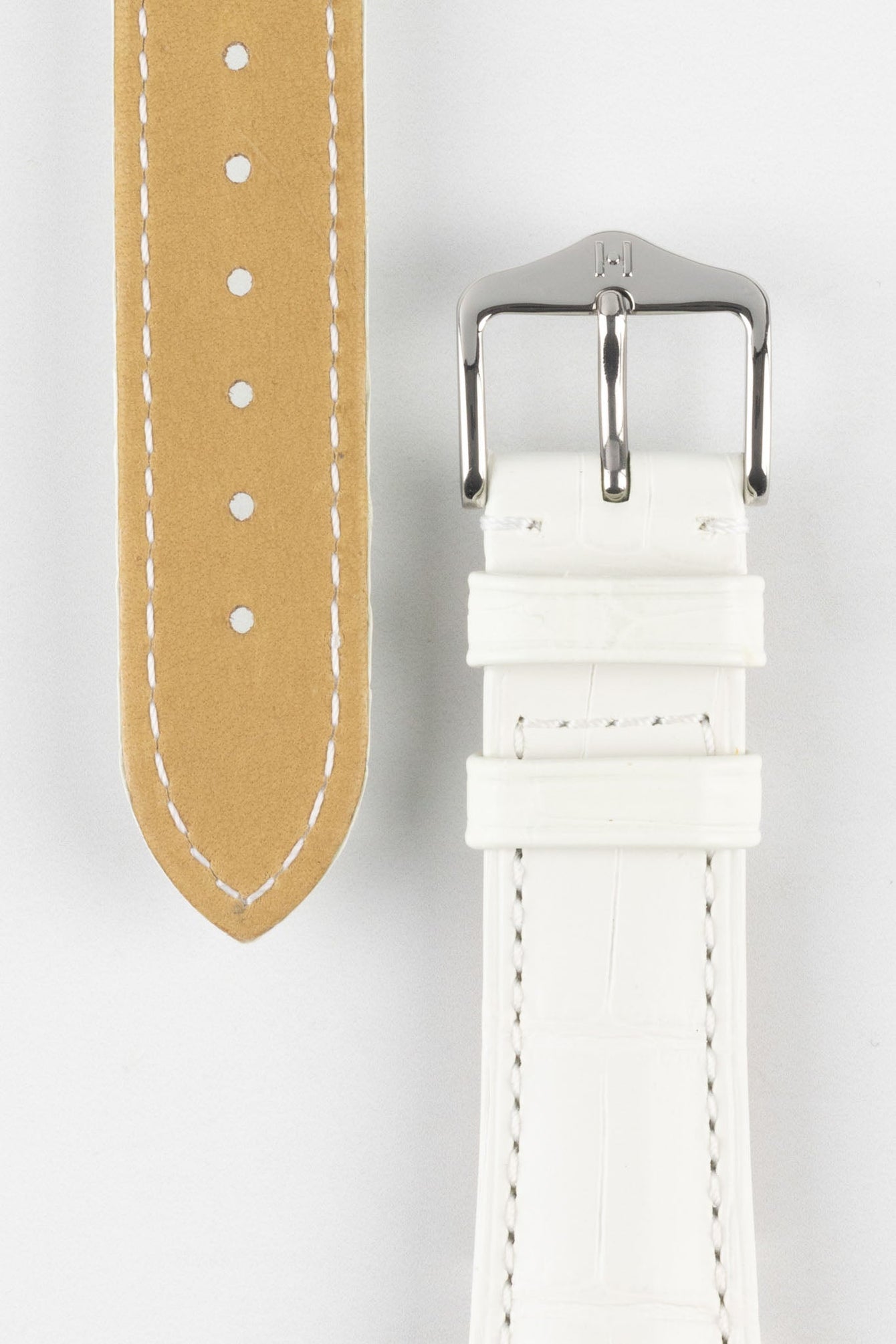 Hirsch LONDON Matt Alligator Leather Watch Strap in WHITE