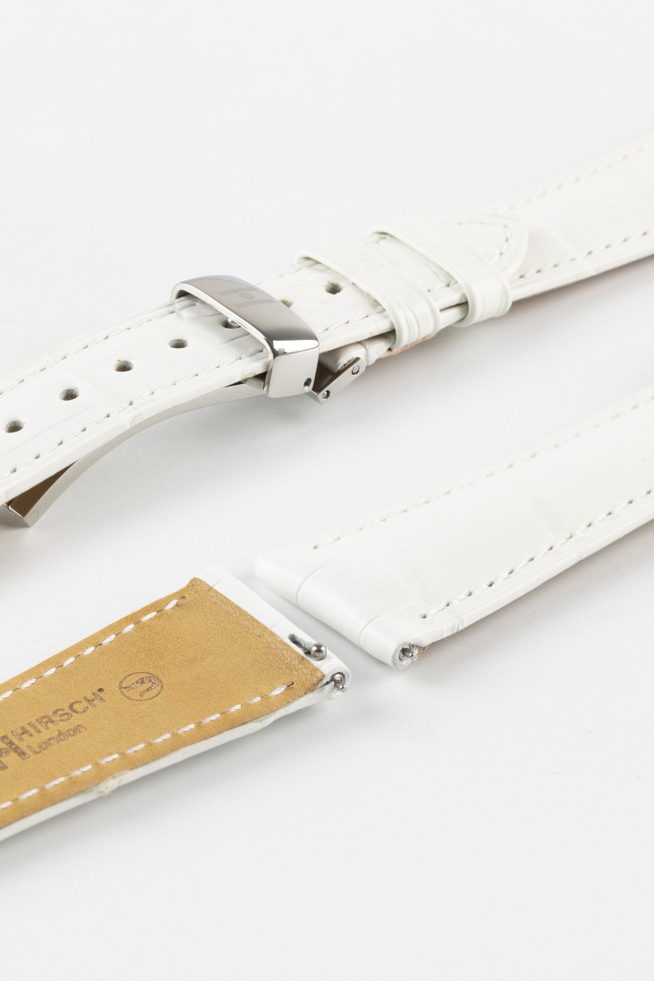 Hirsch LONDON Matt Alligator Leather Watch Strap in WHITE