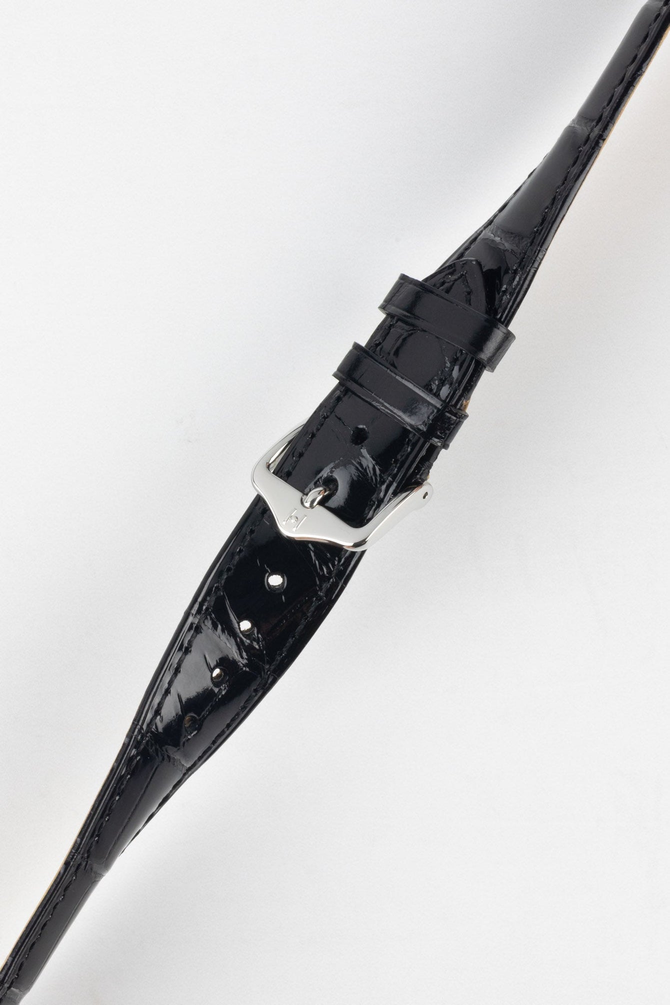 Hirsch LONDON Shiny Alligator Leather Watch Strap in BLACK