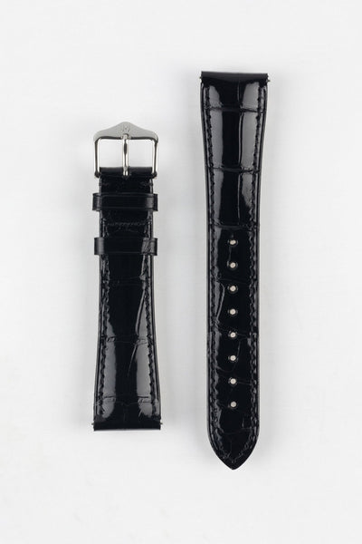 Hirsch LONDON Shiny Alligator Leather Watch Strap in BLACK
