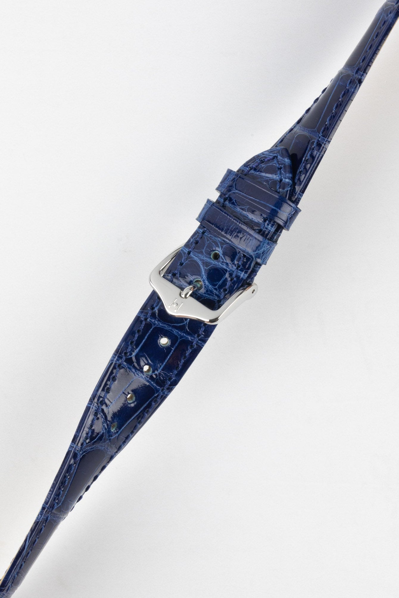Hirsch LONDON Shiny Alligator Leather Watch Strap in BLUE