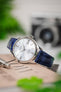 Hirsch LONDON Shiny Alligator Leather Watch Strap in BLUE
