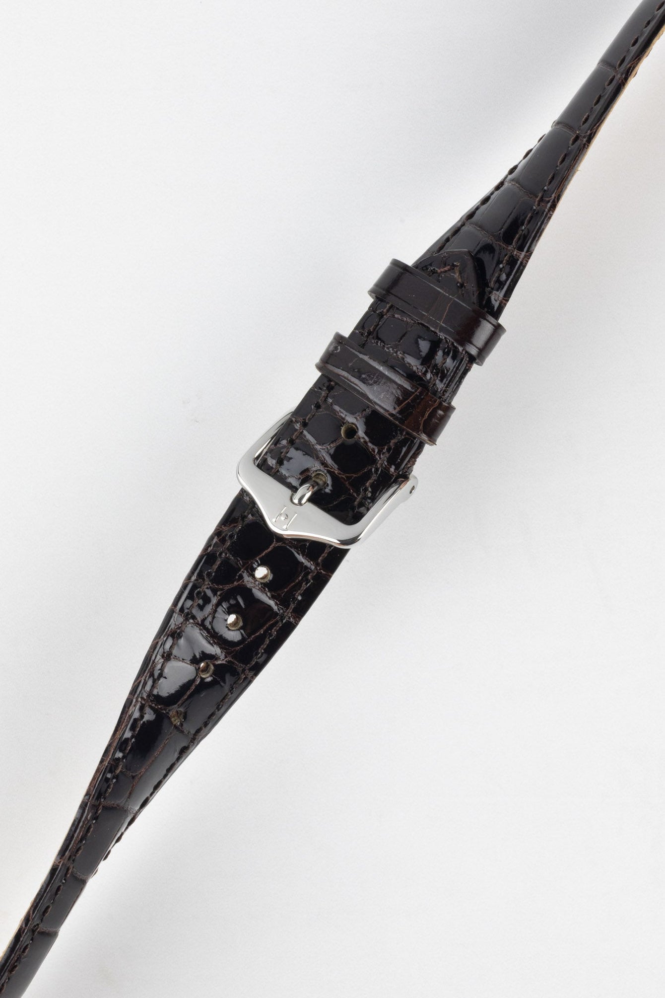 Hirsch LONDON Shiny Alligator Leather Watch Strap in BROWN