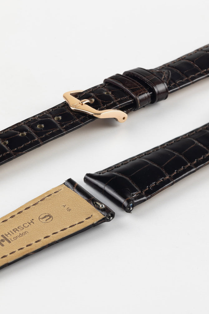 Hirsch LONDON Shiny Brown Alligator Leather Watch Strap