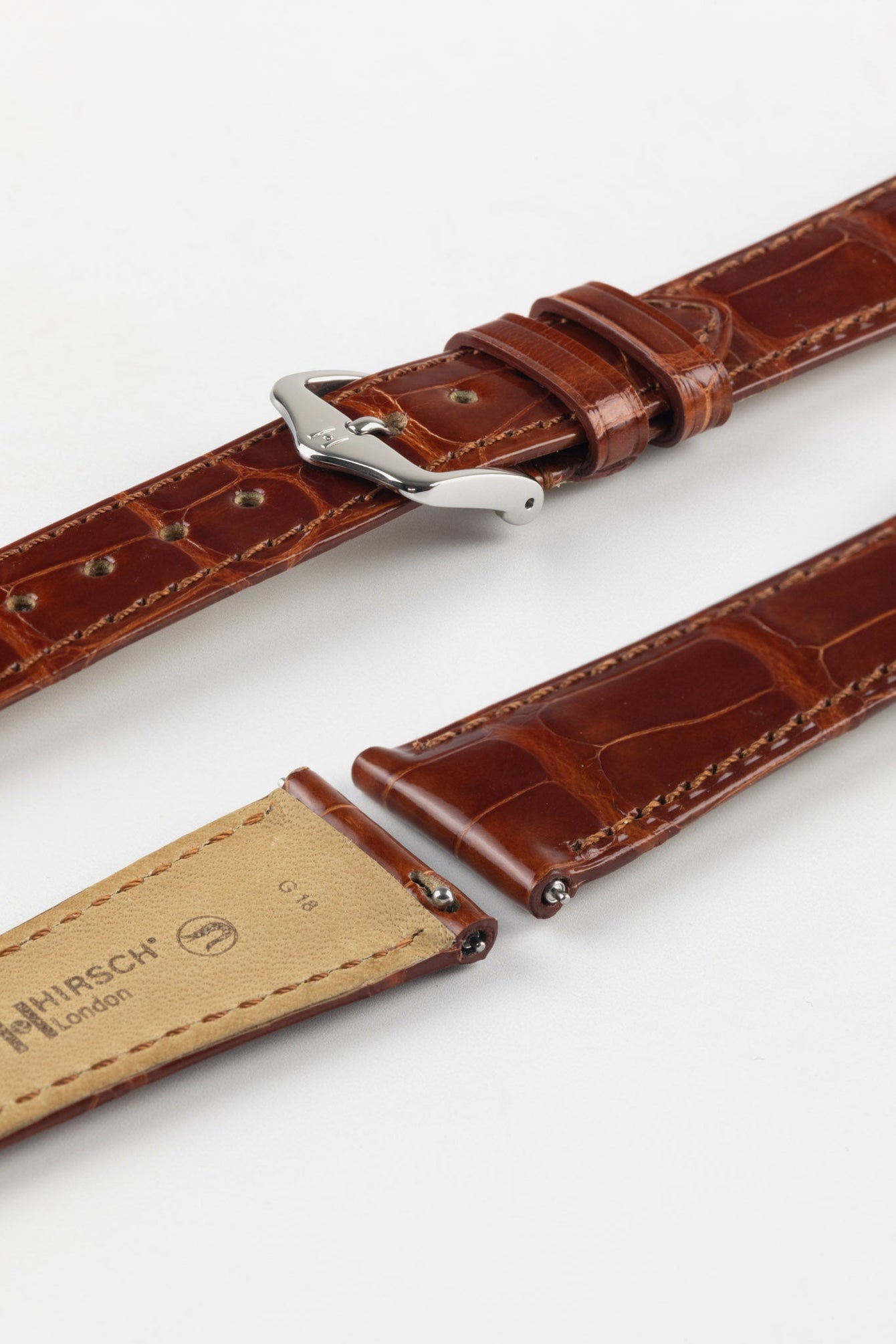 Hirsch LONDON Shiny Alligator Leather Watch Strap in GOLD BROWN
