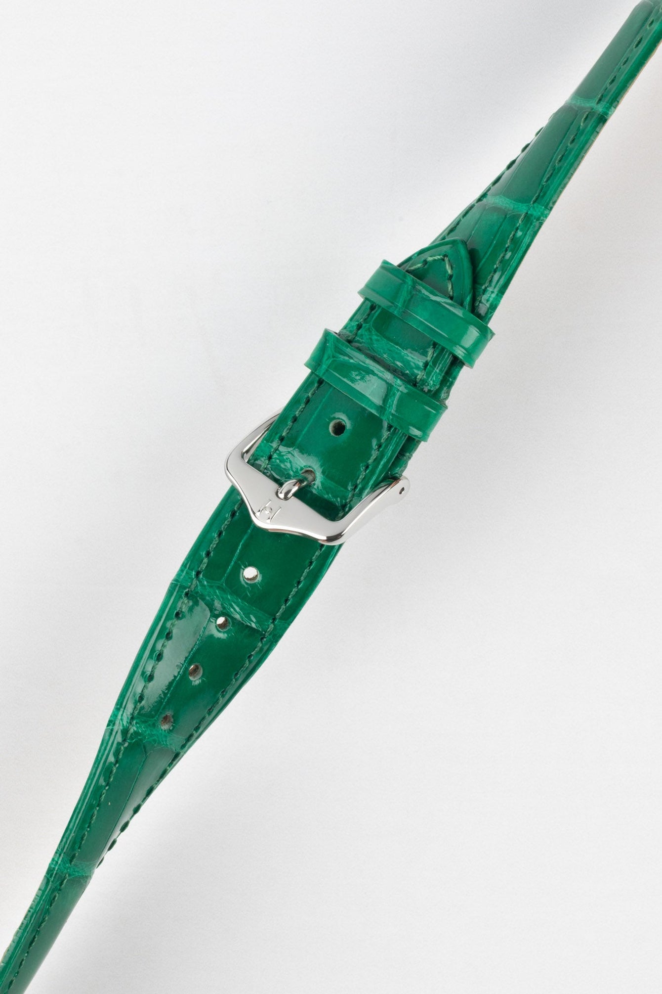 Hirsch LONDON Shiny Alligator Leather Watch Strap in GREEN