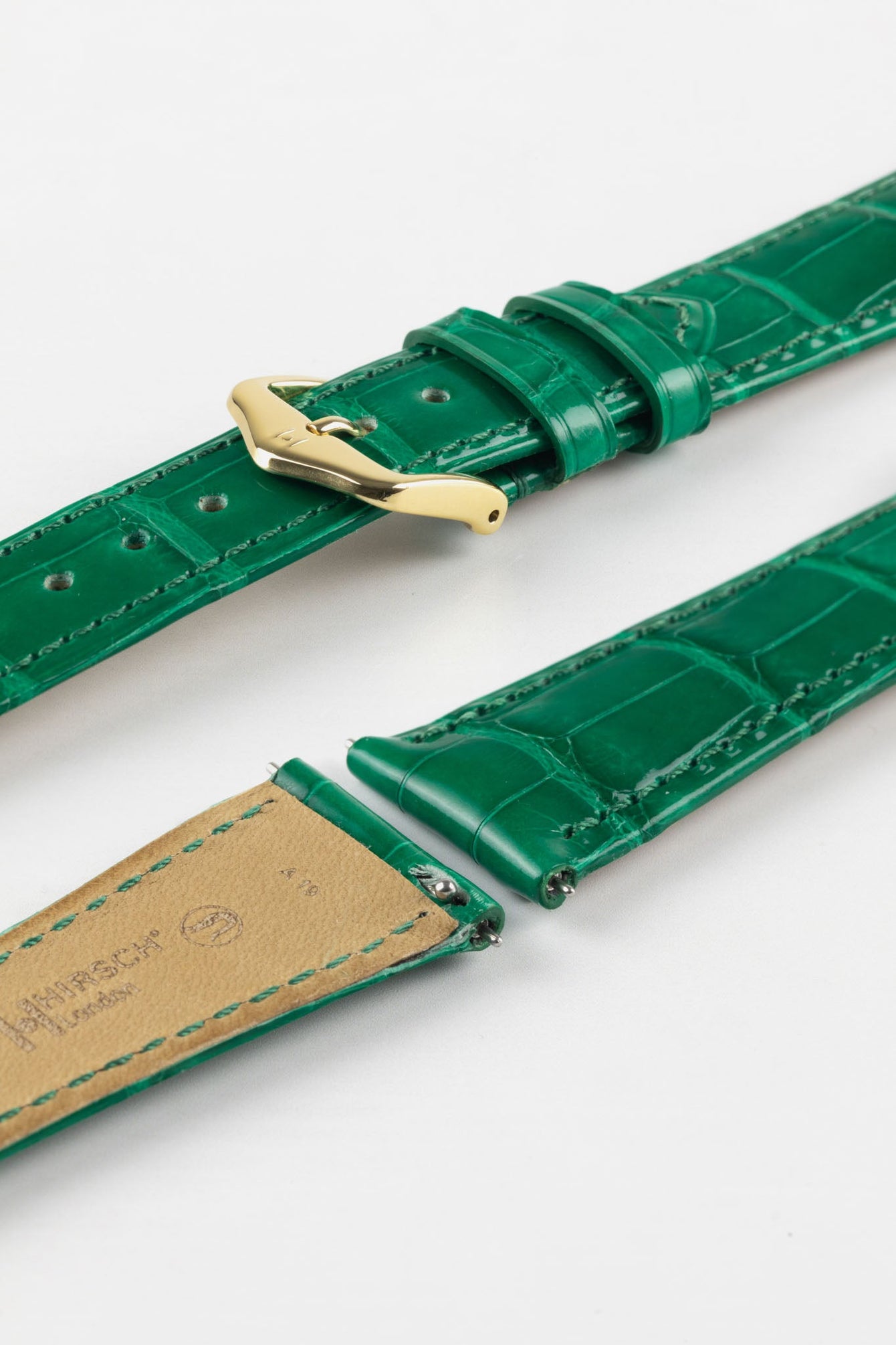 Hirsch LONDON Shiny Alligator Leather Watch Strap in GREEN
