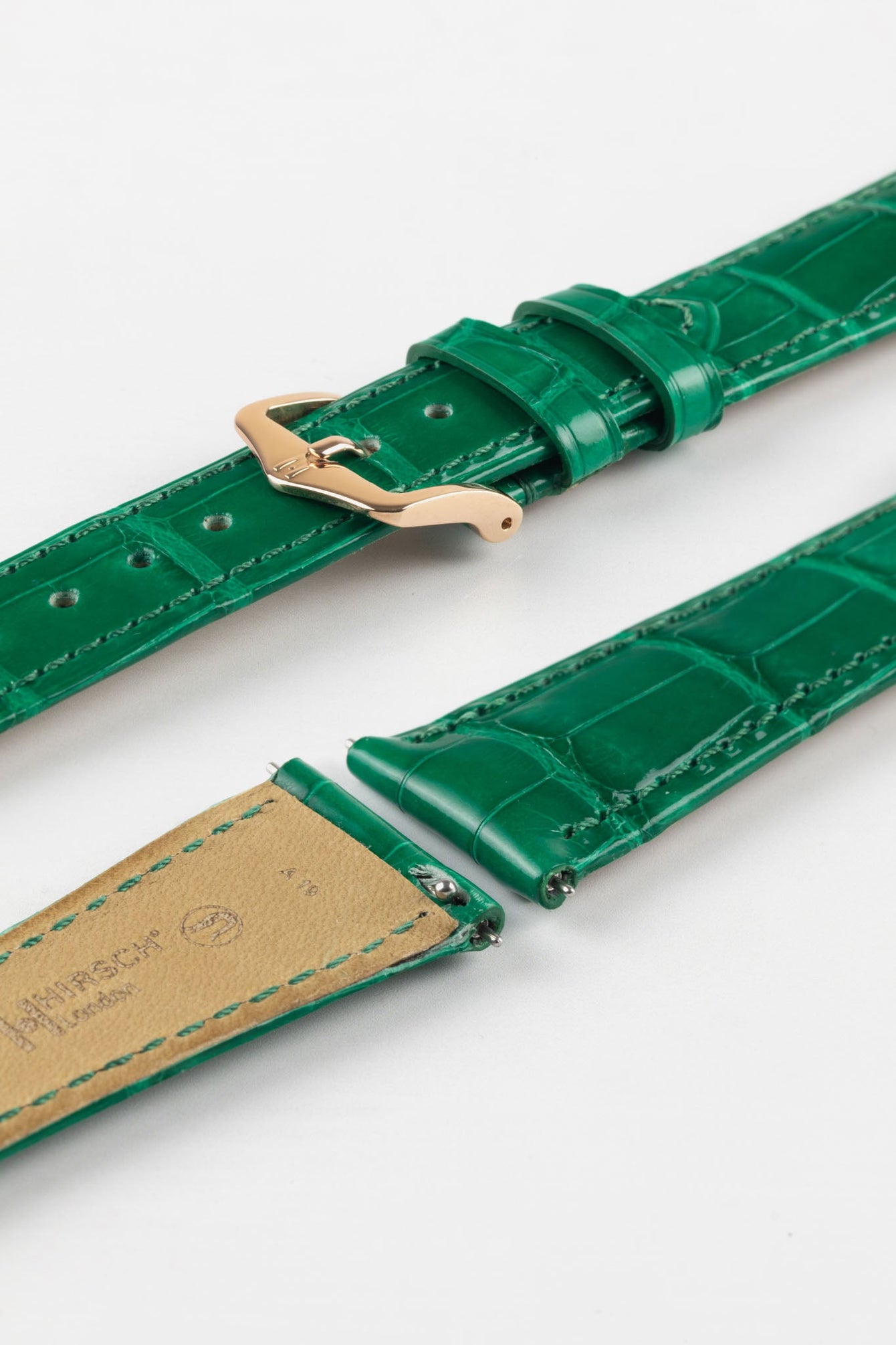 Hirsch LONDON Shiny Alligator Leather Watch Strap in GREEN