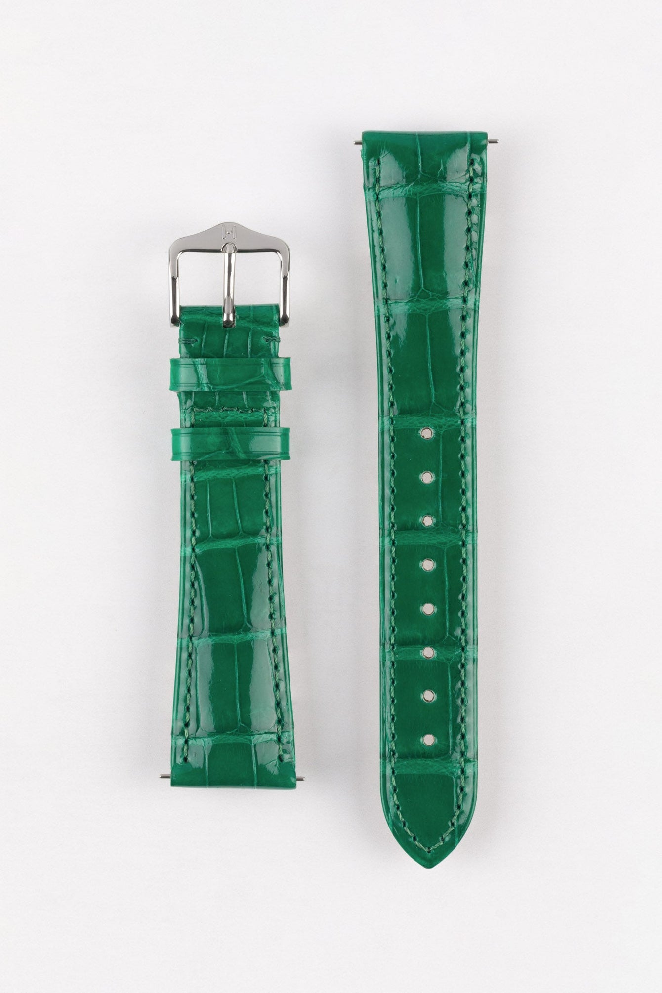 Hirsch LONDON Shiny Alligator Leather Watch Strap in GREEN
