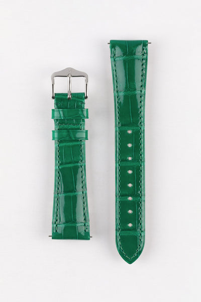 Hirsch LONDON Shiny Alligator Leather Watch Strap in GREEN