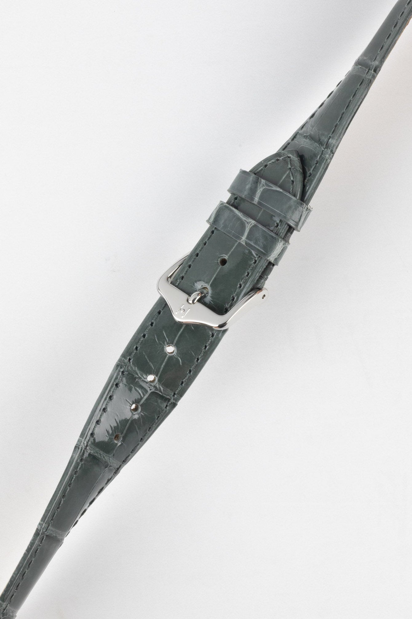 Hirsch LONDON Shiny Alligator Leather Watch Strap in GREY
