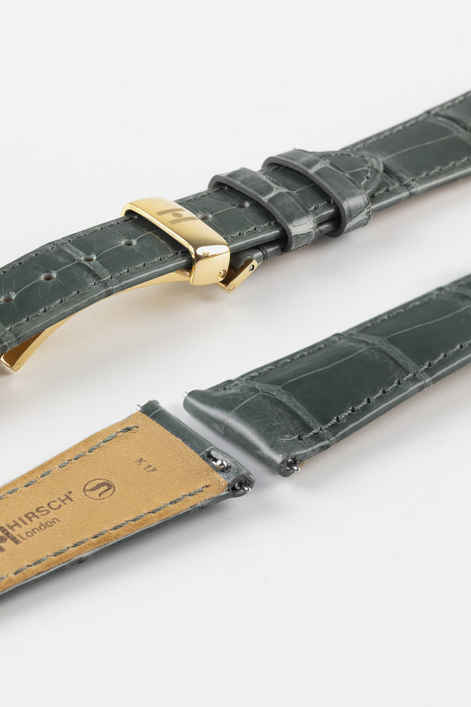 Hirsch LONDON Shiny Alligator Leather Watch Strap in GREY