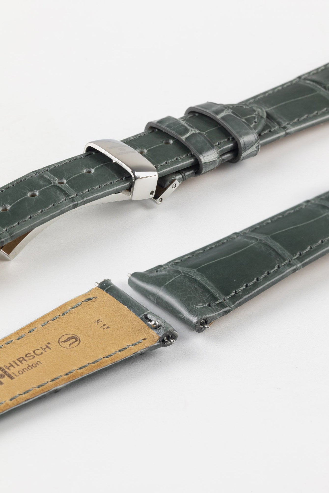 Hirsch LONDON Shiny Alligator Leather Watch Strap in GREY