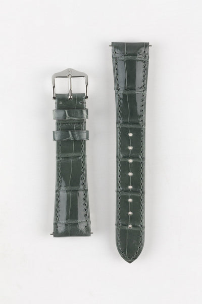 Hirsch LONDON Shiny Alligator Leather Watch Strap in GREY