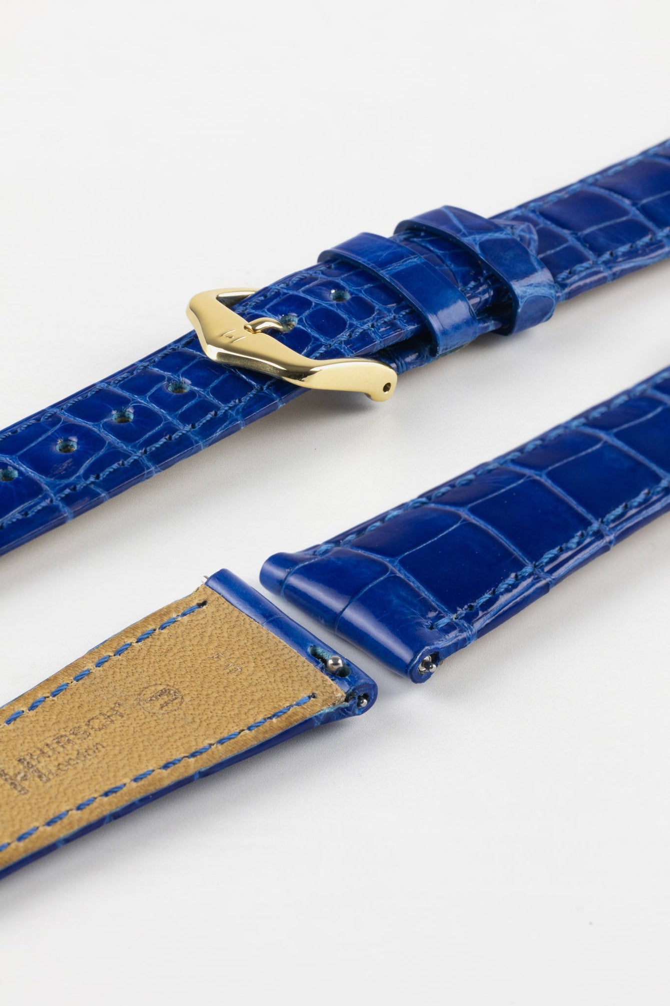 Hirsch LONDON Shiny Alligator Leather Watch Strap in ROYAL BLUE