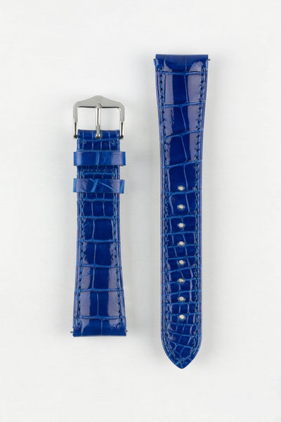 Hirsch LONDON Shiny Alligator Leather Watch Strap in ROYAL BLUE