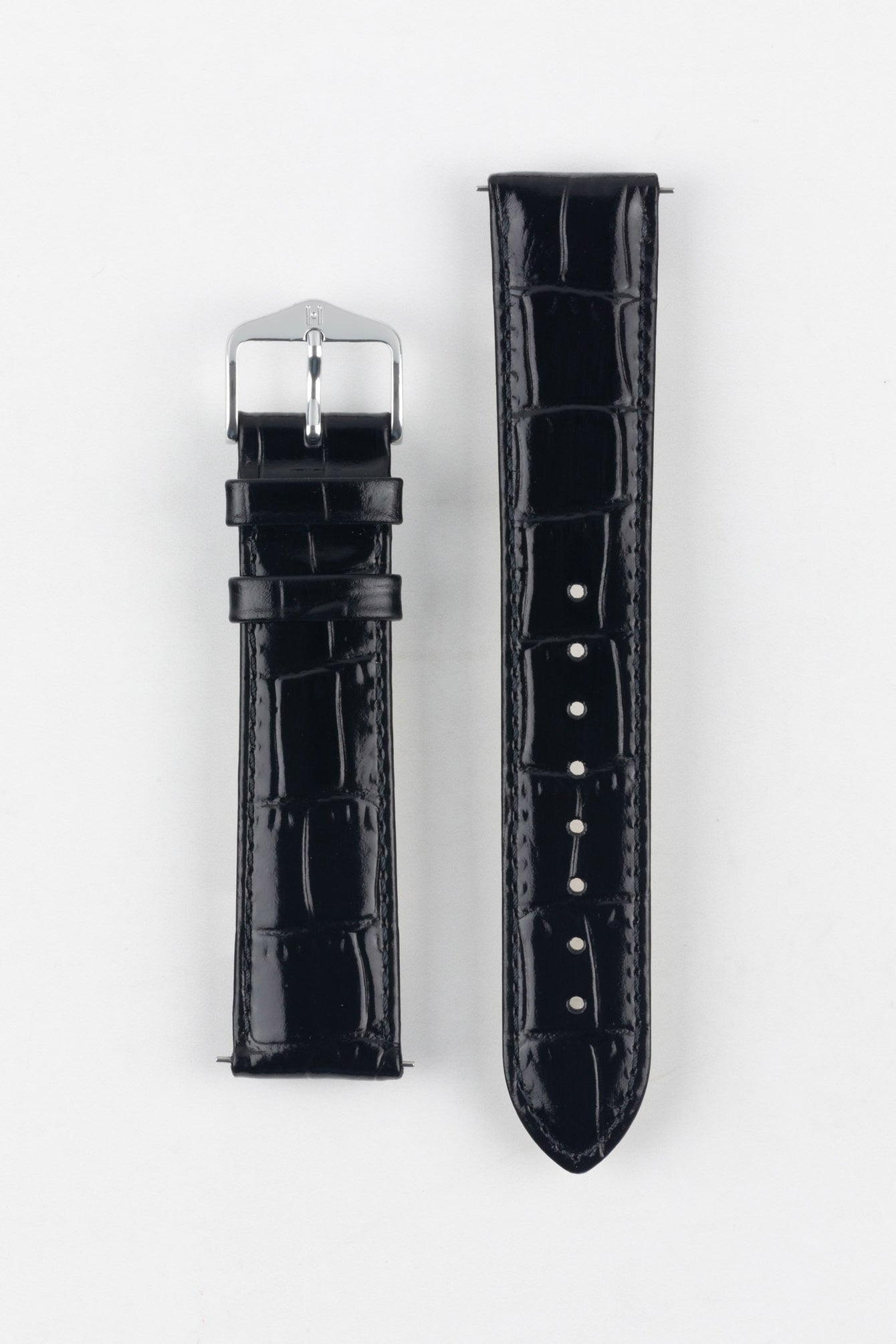 Hirsch LOUISIANALOOK Alligator Embossed Leather Watch Strap in BLACK