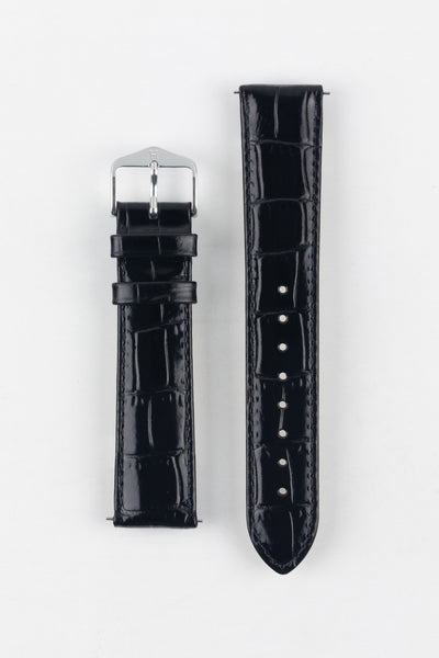 Hirsch LOUISIANALOOK Alligator Embossed Leather Watch Strap in BLACK
