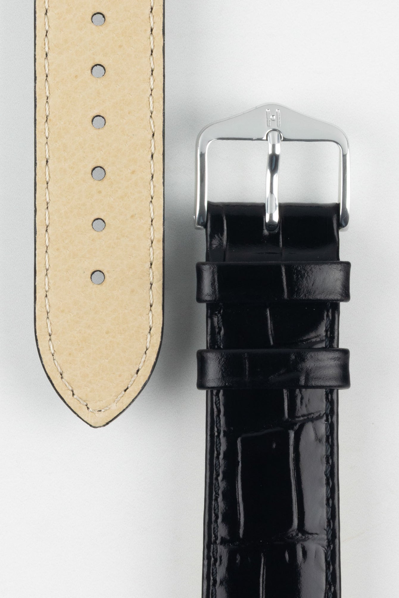 Hirsch LOUISIANALOOK Alligator Embossed Leather Watch Strap in BLACK