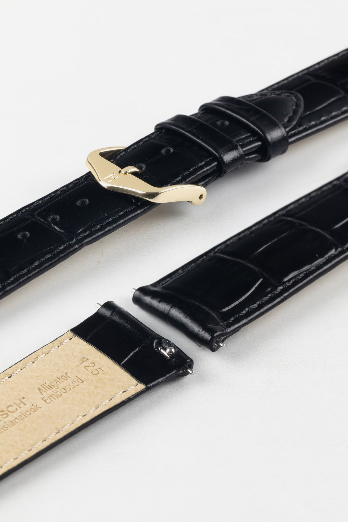 Hirsch LOUISIANALOOK Alligator Embossed Leather Watch Strap in BLACK