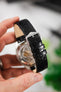 Hirsch LOUISIANALOOK Alligator Embossed Leather Watch Strap in BLACK