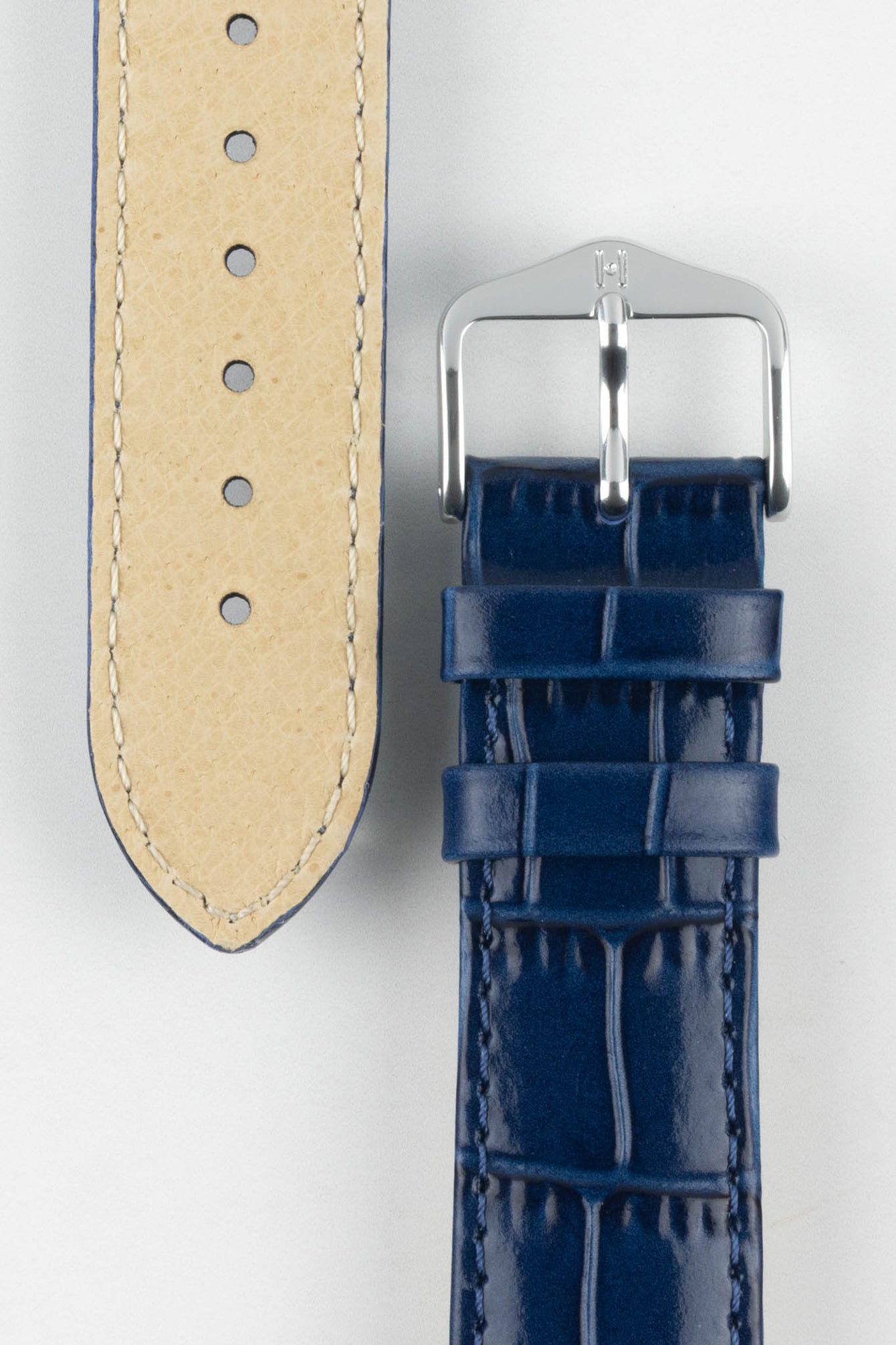 Hirsch LOUISIANALOOK Alligator Embossed Leather Watch Strap in BLUE
