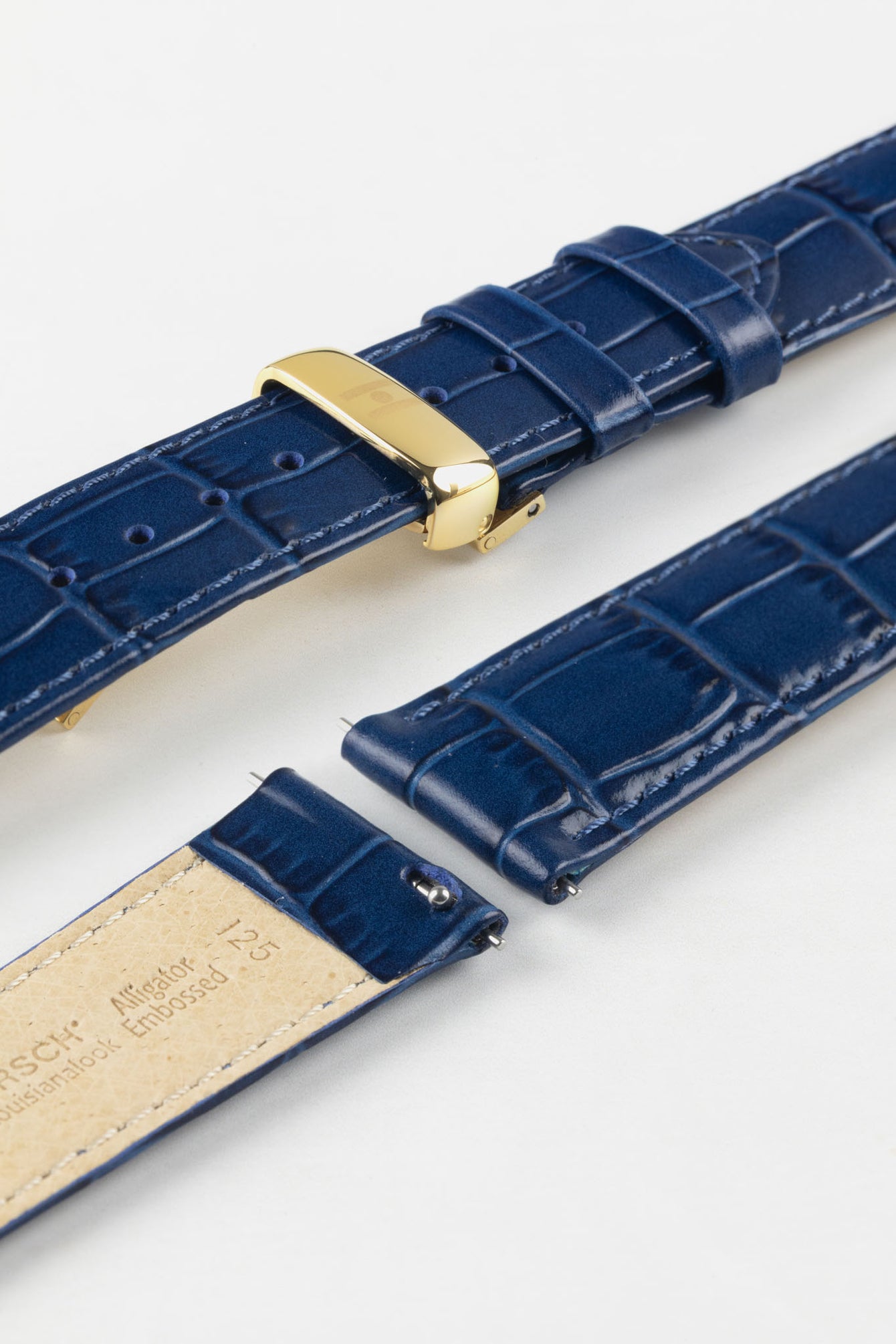 Hirsch LOUISIANALOOK Alligator Embossed Leather Watch Strap in BLUE