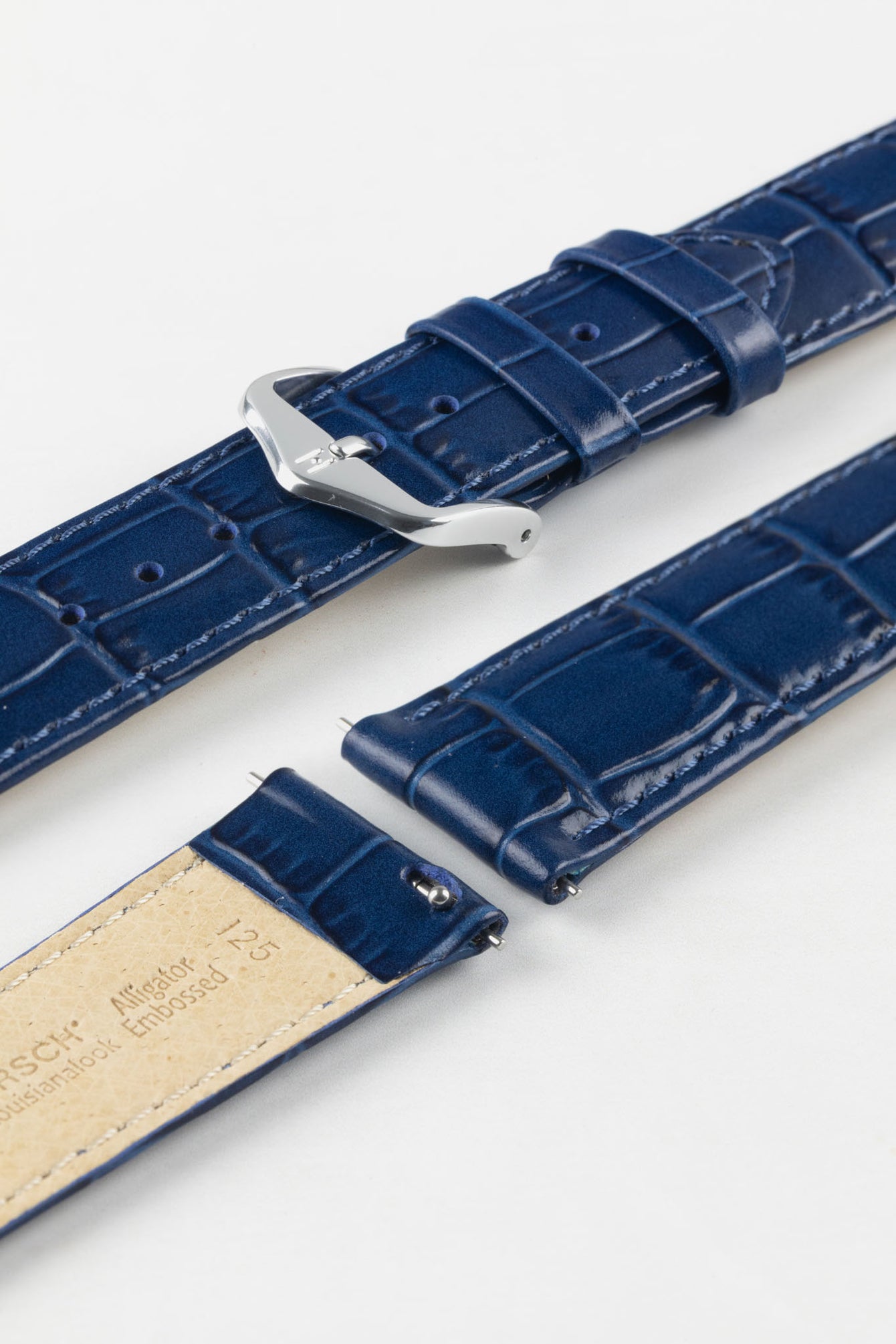 Hirsch LOUISIANALOOK Alligator Embossed Leather Watch Strap in BLUE