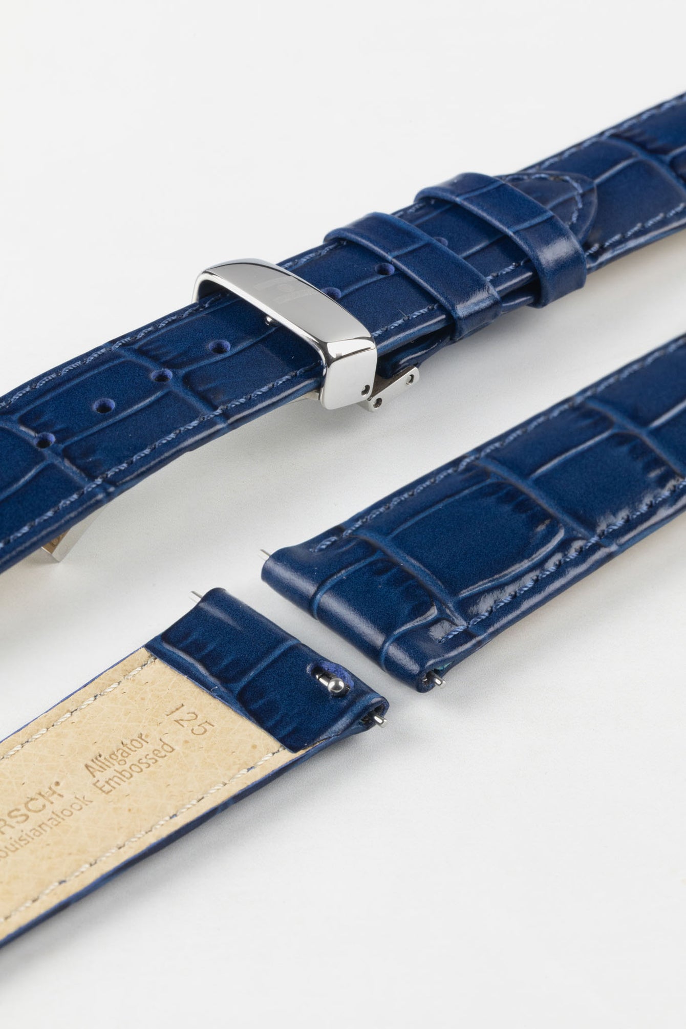 Hirsch LOUISIANALOOK Alligator Embossed Leather Watch Strap in BLUE