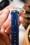 Hirsch LOUISIANALOOK Alligator Embossed Leather Watch Strap in BLUE