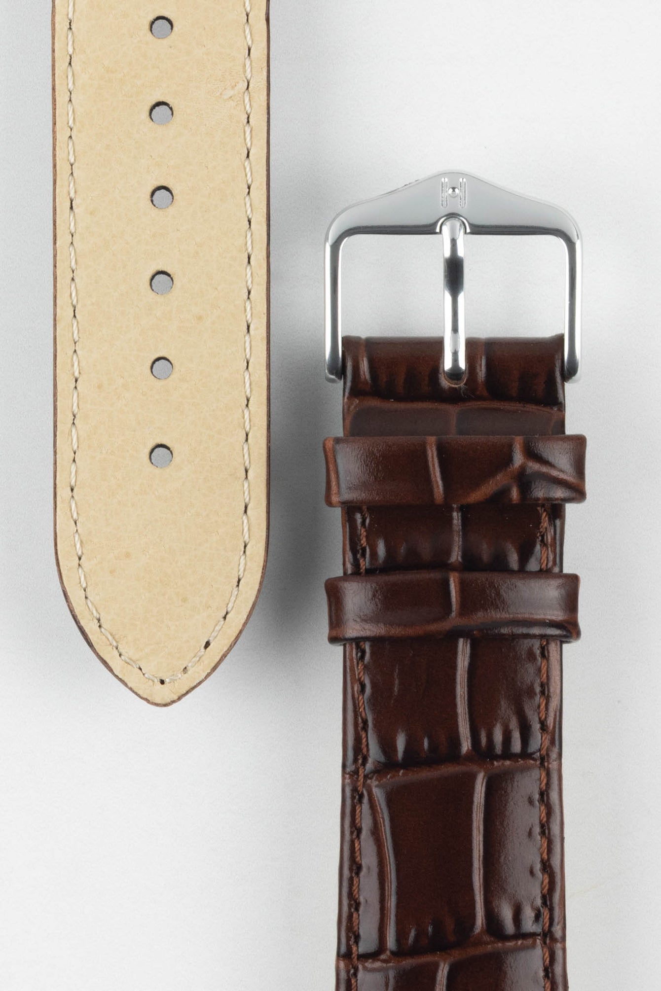 Hirsch LOUISIANALOOK Alligator Embossed Leather Watch Strap in BROWN