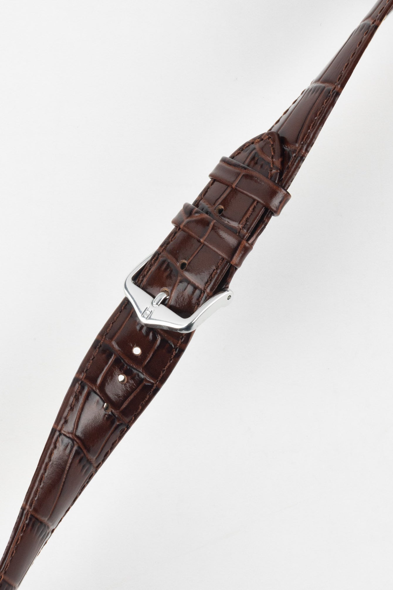 Hirsch LOUISIANALOOK Alligator Embossed Leather Watch Strap in BROWN