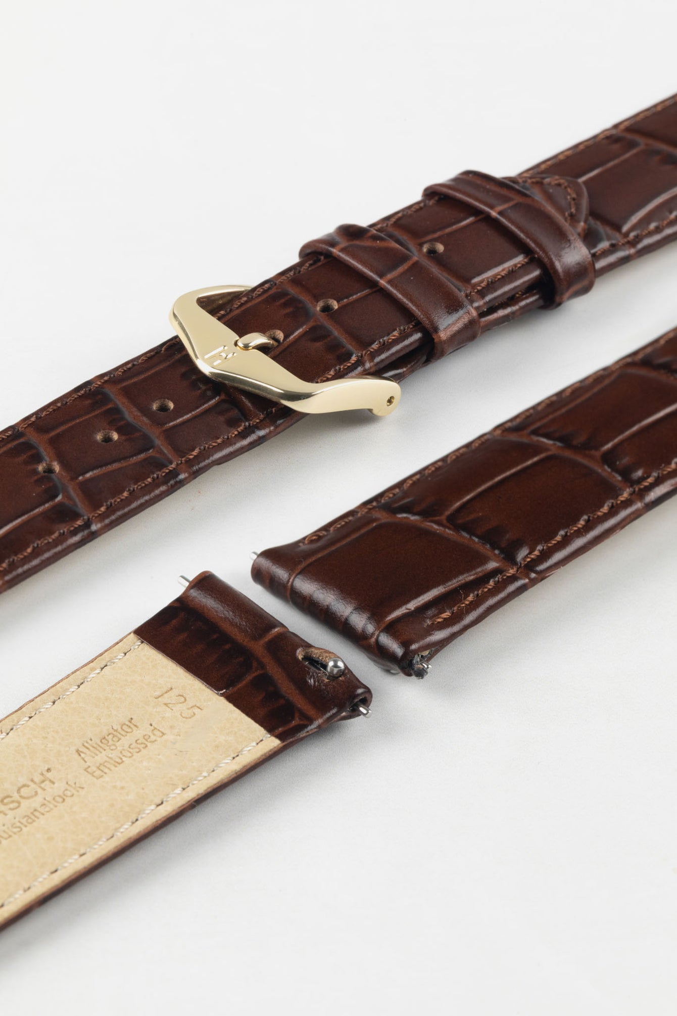 Hirsch LOUISIANALOOK Alligator Embossed Leather Watch Strap in BROWN