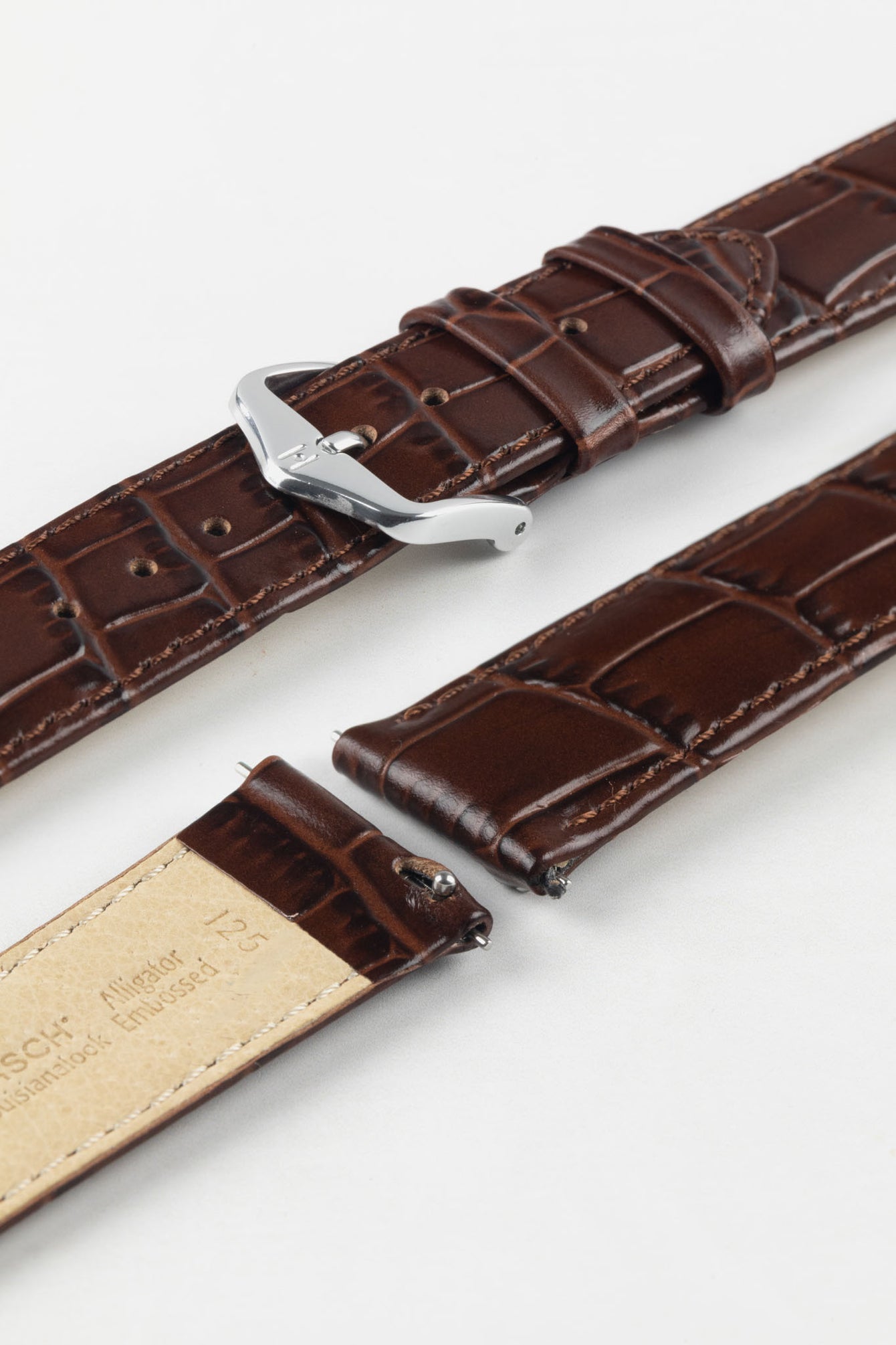 Hirsch LOUISIANALOOK Alligator Embossed Leather Watch Strap in BROWN