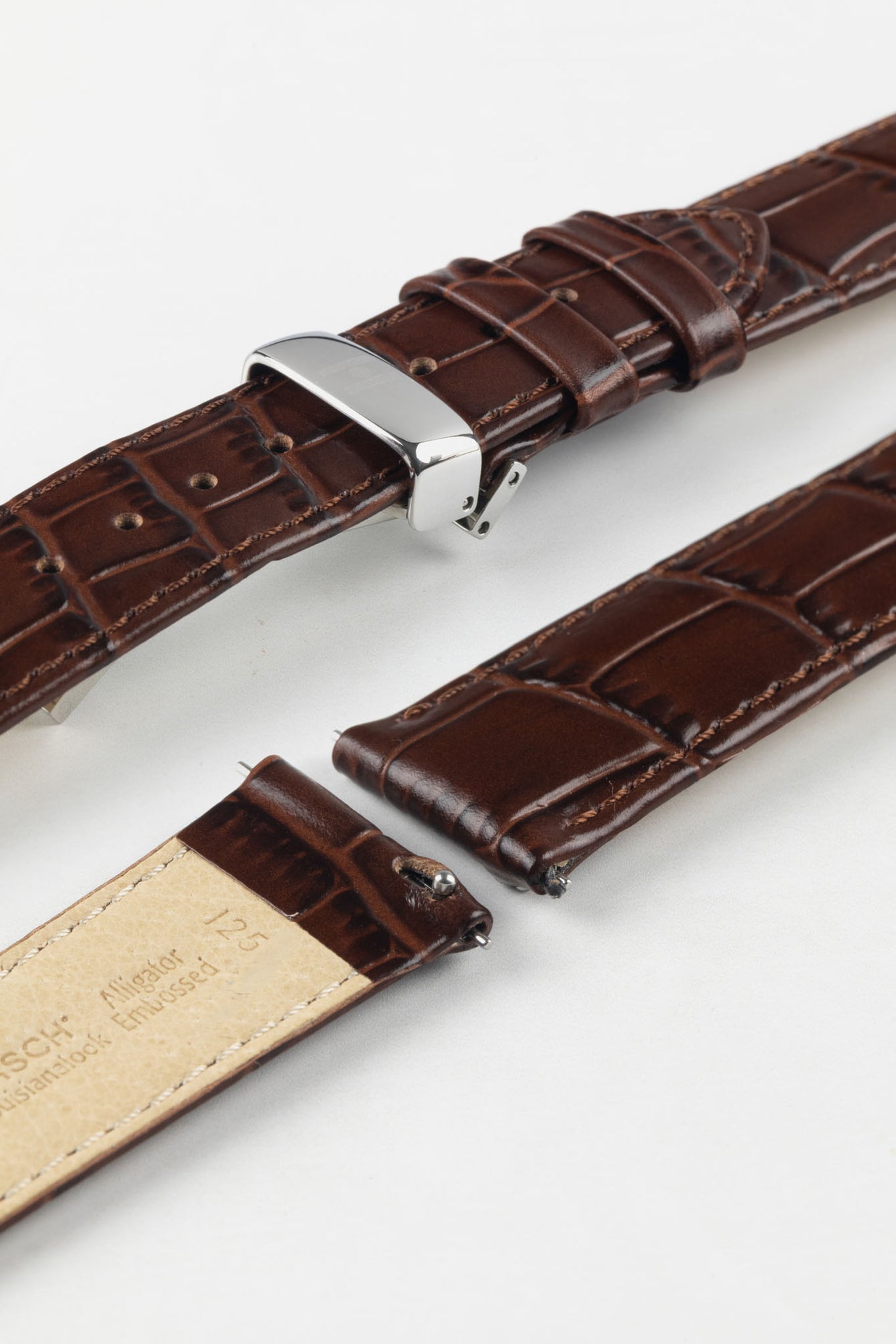 Hirsch LOUISIANALOOK Alligator Embossed Leather Watch Strap in BROWN