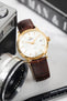 Hirsch LOUISIANALOOK Alligator Embossed Leather Watch Strap in BROWN