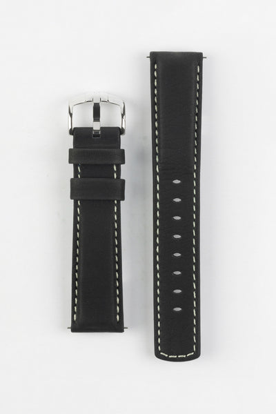 Hirsch MARINER Waterproof Leather Watch Strap in BLACK