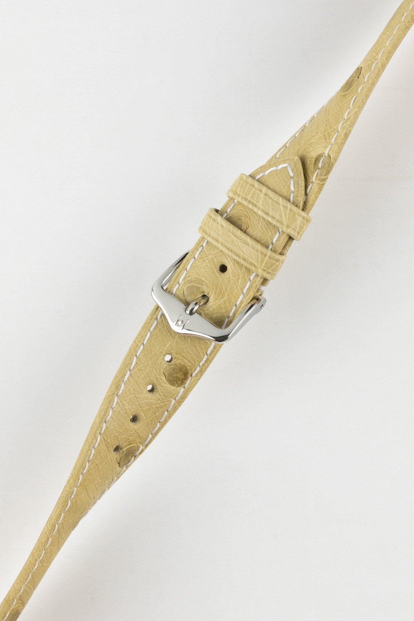 Hirsch MASSAI OSTRICH Leather Watch Strap in BEIGE With WHITE Stitching