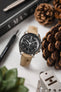 Hirsch MASSAI OSTRICH Leather Watch Strap in BEIGE With WHITE Stitching