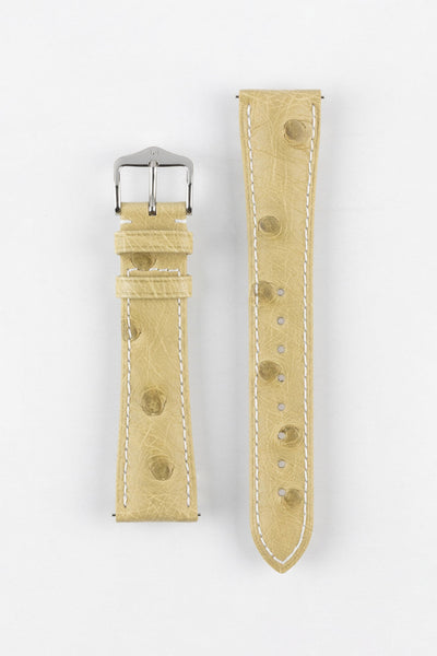 Hirsch MASSAI OSTRICH Leather Watch Strap in BEIGE With WHITE Stitching